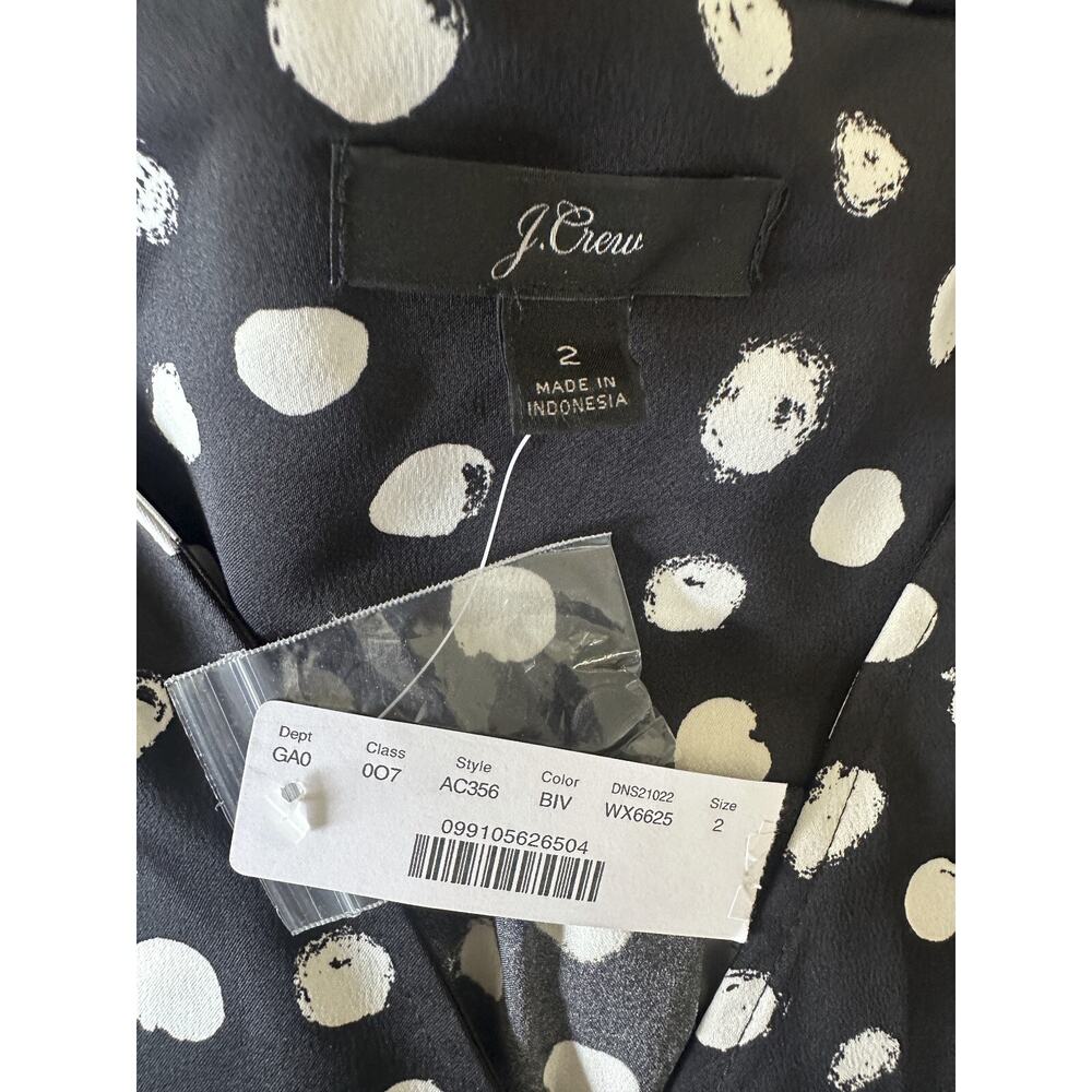 NWT J.Crew Peplum Blouse Painted Dot Satin Backed Crepe Polka Dot Black Size 2 - Picture 9 of 13